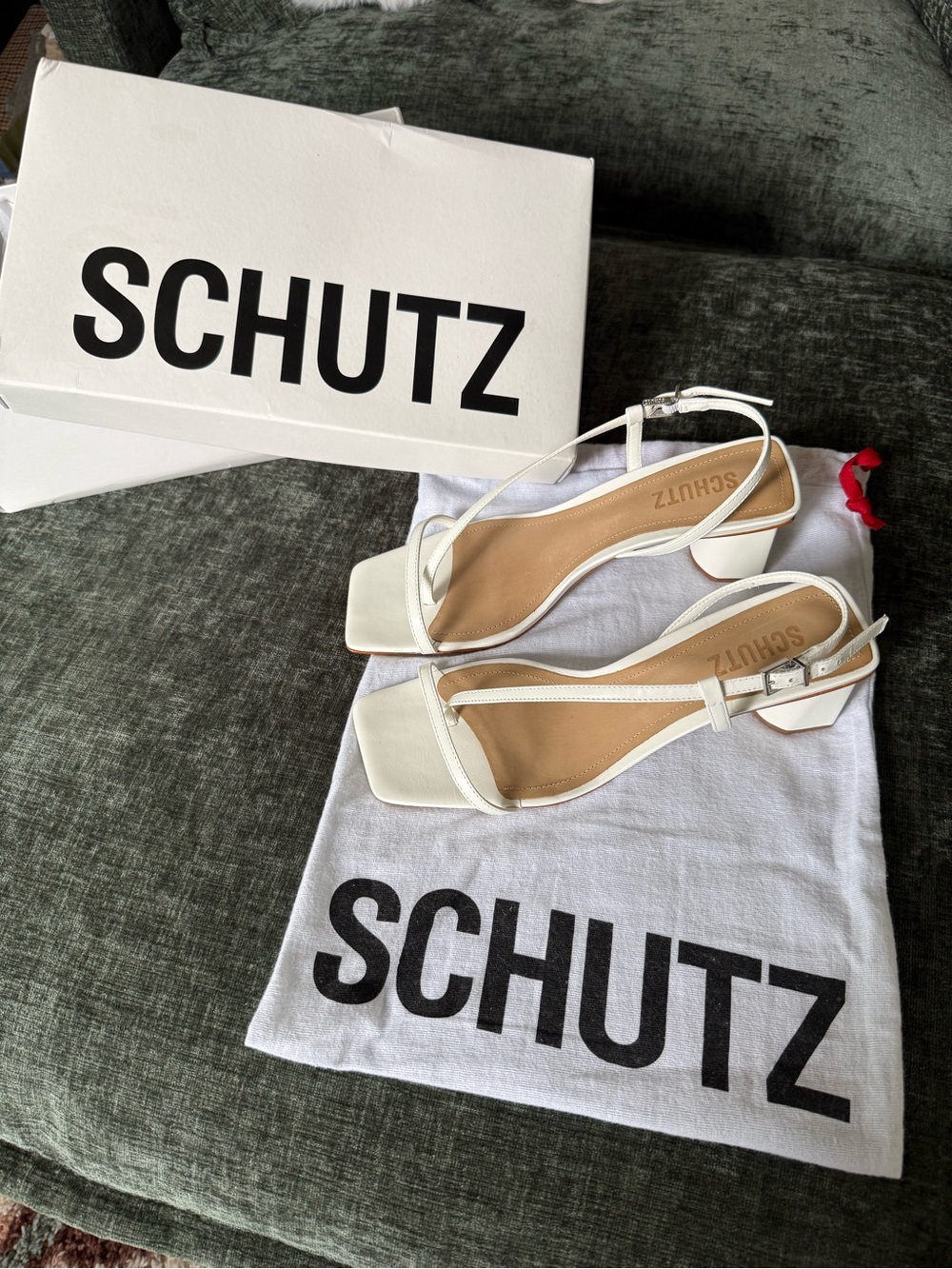 Schultz Heloise Mid Block White Slingback Sandals